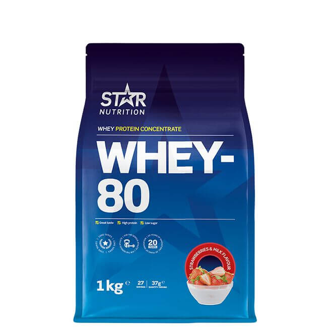 Whey-80 Vassleprotein 1 kg. Jordgubbar & Mjölk