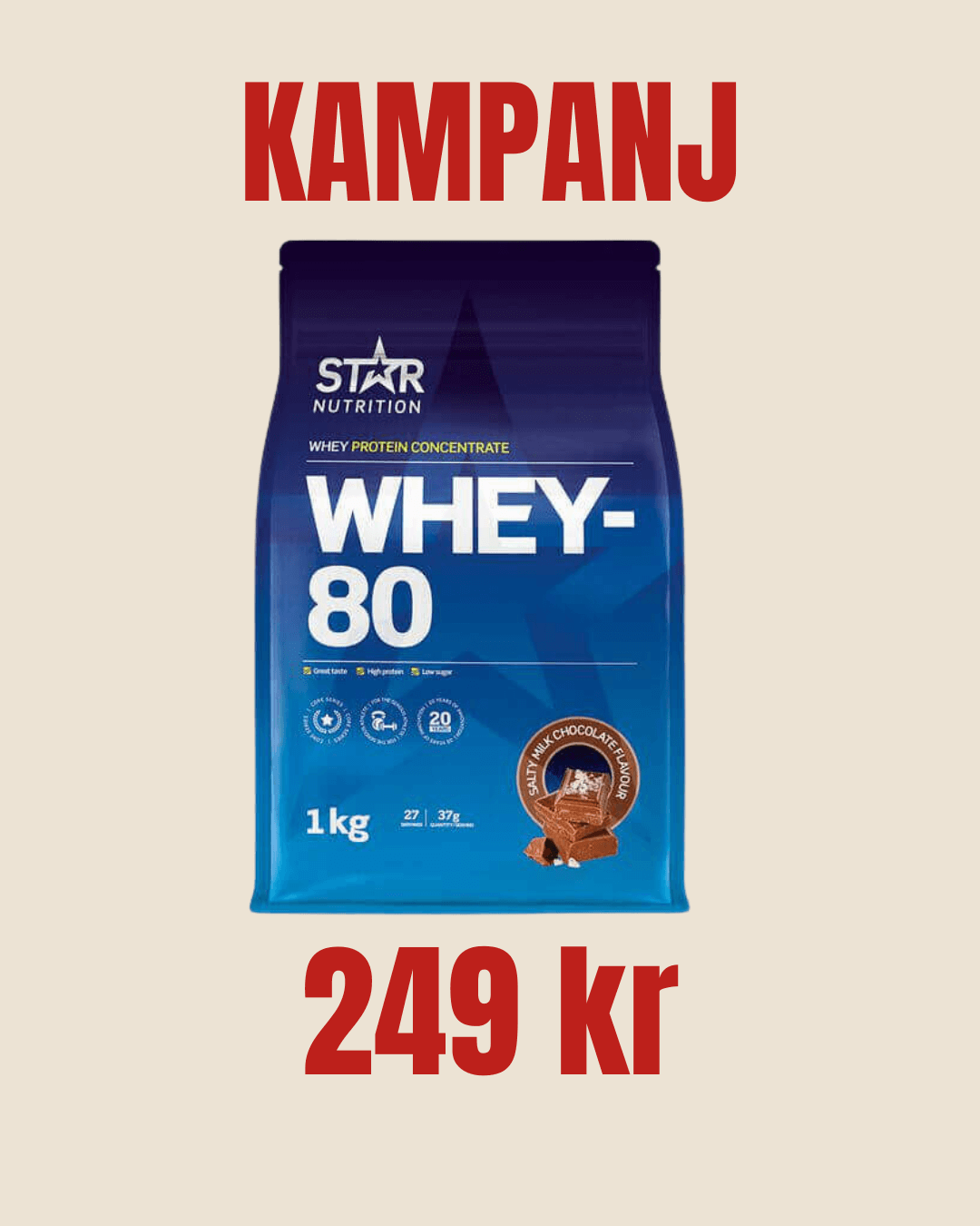Whey-80 Vassleprotein 1 kg. Salty Milk Chocolate (NEW)